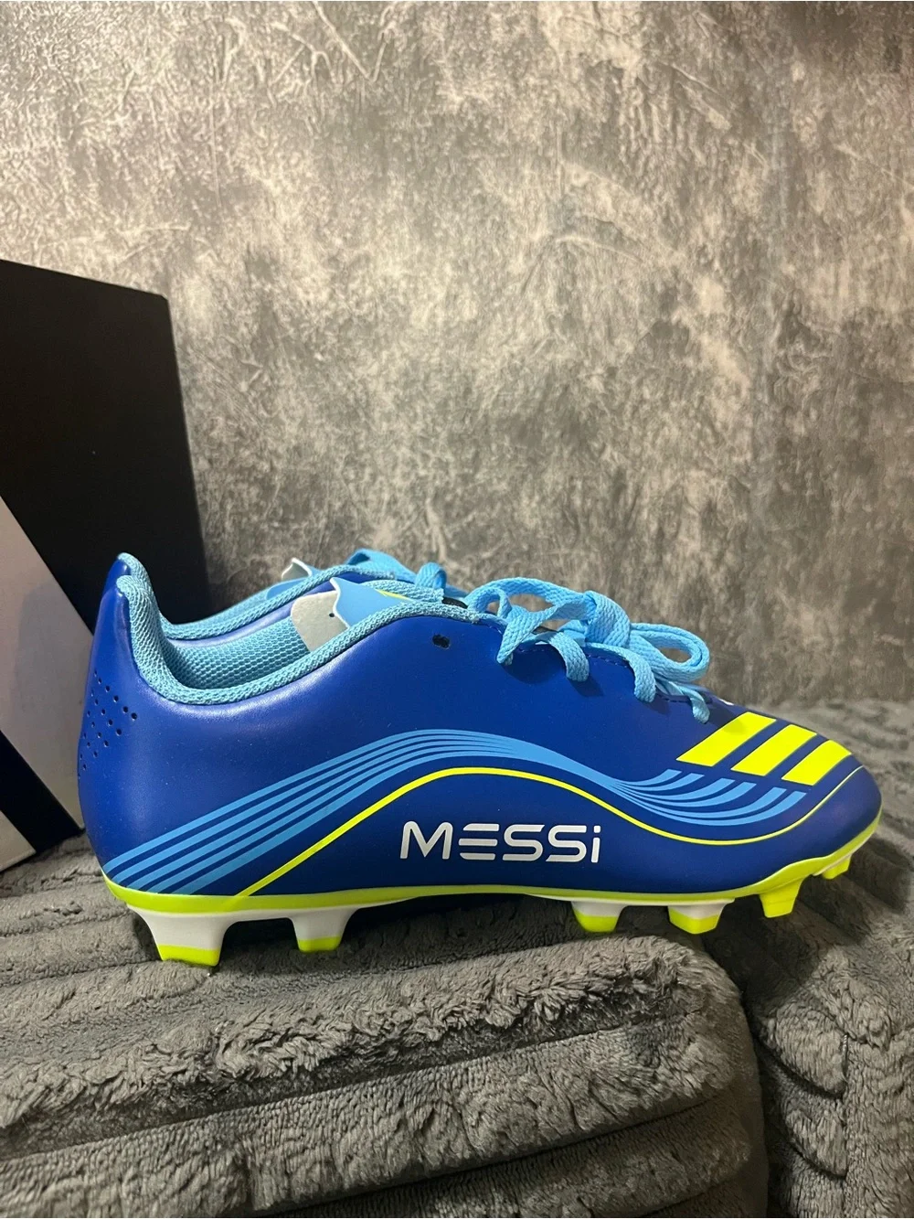 adidas Blue and Neon Yellow Messi Kids Soccer Cleats unisex 5